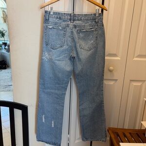 Guess USA Light Wash Rhinestone Snowflake Bootcut Jeans Size 31